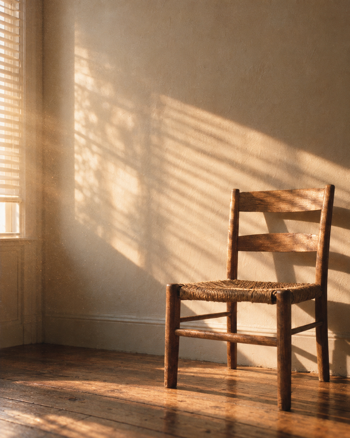 Morning light falling across an empty chair